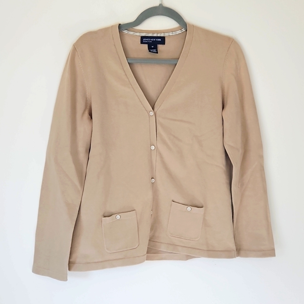 Jones New York Beige Tan Cardigan Womens Size Medium EUC